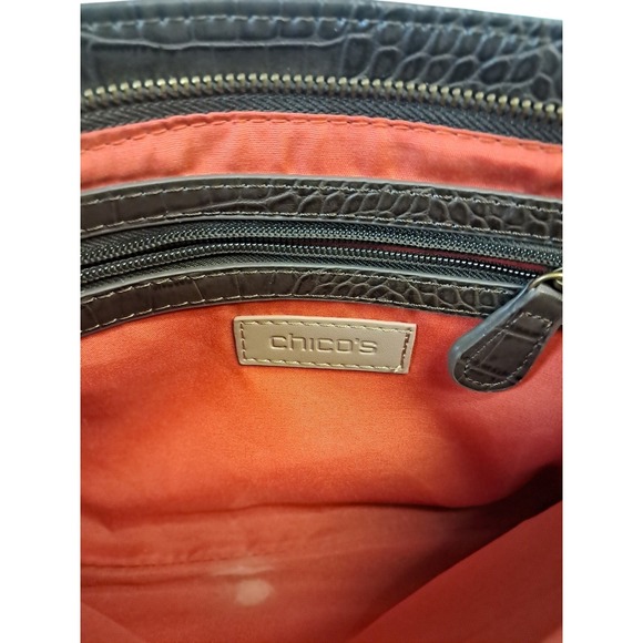 Chicos Patchwork Faux Croc Leather Suede Crossbody Clutch Purse Bag Chain Strap - Picture 6 of 6